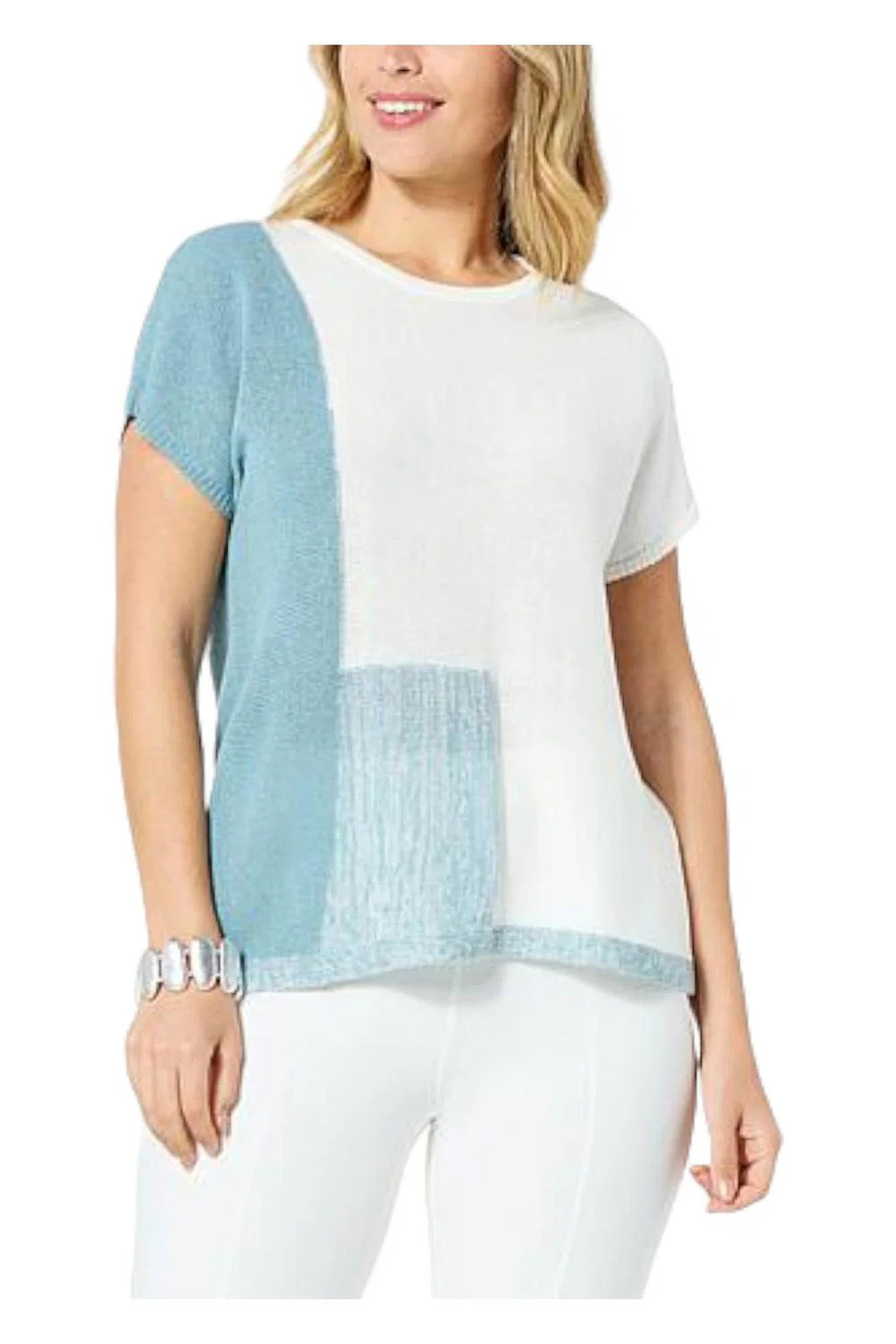 WynneCollection Geo Intarsia Summer Sweater Sea Blue - Regular